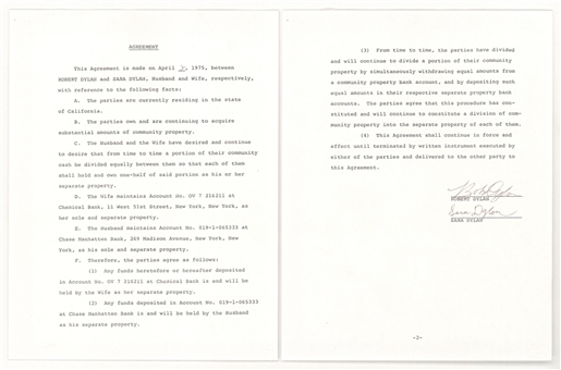 1975 Bob Dylan & Sara Dylan Dual Signed Divorce Contract (Beckett)